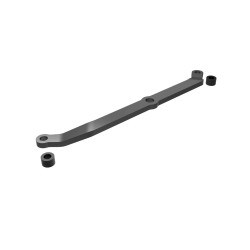 Steering link, 6061-T6 aluminum (dark titanium-anodized)/ servo horn, metal/ spacers (2)/ 3x6mm CCS (with threadlock) (1)/ 2.5x7mm SS (with threadlock) (1)