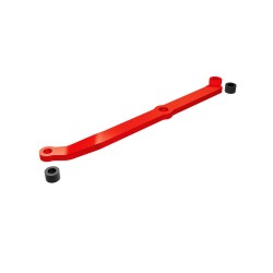 Steering link, 6061-T6 aluminum (red-anodized)/ servo horn, metal/ spacers (2)/ 3x6mm CCS (with threadlock) (1)/ 2.5x7mm SS (with threadlock) (1)