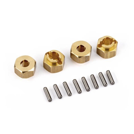 Wheel hubs, 7mm hex (brass) (4)/ axle pins (8)