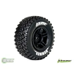 Louise RC - SC-HUMMER - 1-10 Short Course Banden Set - Verlijmd op velg - Soft - Velgen Zwart - TRX SLASH - Voor - 1 Paar