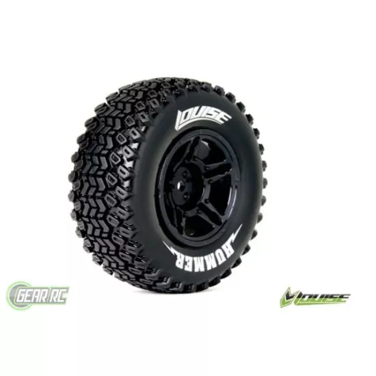 Louise RC - SC-HUMMER - 1-10 Short Course Banden Set - Verlijmd op velg - Soft - Velgen Zwart - TRX SLASH - Voor - 1 Paar