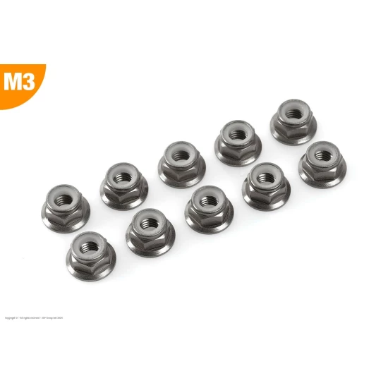 Team Corally - Aluminium zelfborgende zeskantmoer met flens - M3 - Gun Metaal - 10 st