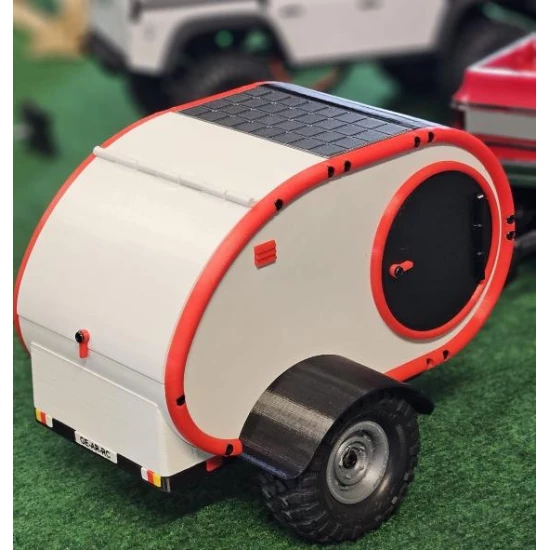 Caravan 3d geprint voor TRX4M rood schaal 1op18 ( komt zonder banden)