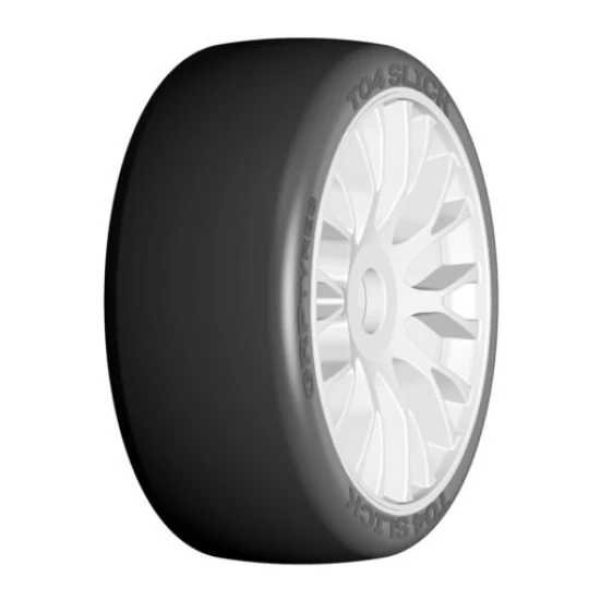 1:8 GT T04 SLICK XM7 Medium hard– Gemonteerd op nieuwe 20-spaaks stijve witte velg – 1 Paar