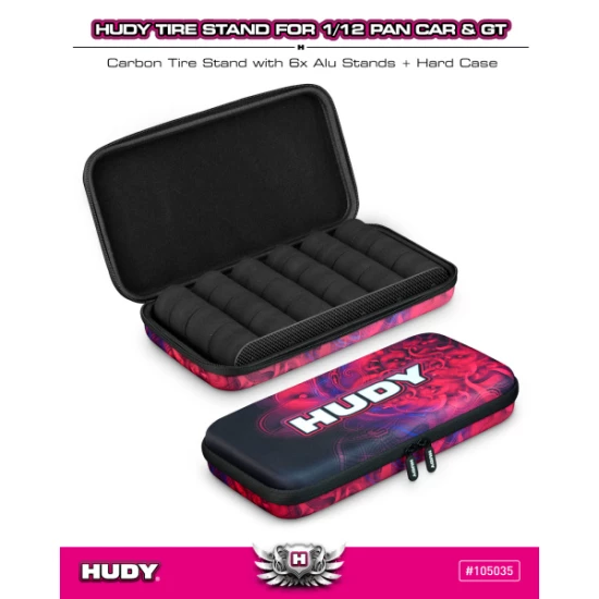 HUDY CARBON TIRE STAND 6x + HARD CASE - 1/12 PAN CAR & 1/12 GT