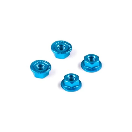 ALU NUT M4 WITH SERRATED FLANGE - BLUE (4)