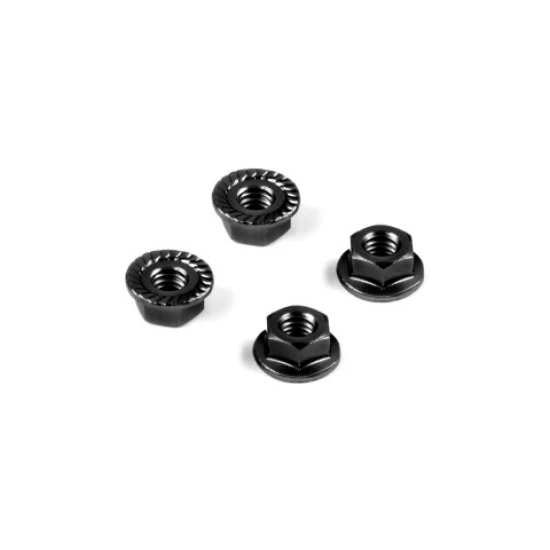 ALU NUT M4 WITH SERRATED FLANGE - BLACK (4)