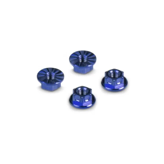 HUDY TITANIUM NUT M4 WITH SERRATED FLANGE - BLUE (4)