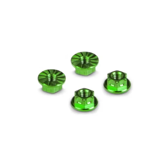 HUDY TITANIUM NUT M4 WITH SERRATED FLANGE - GREEN (4)