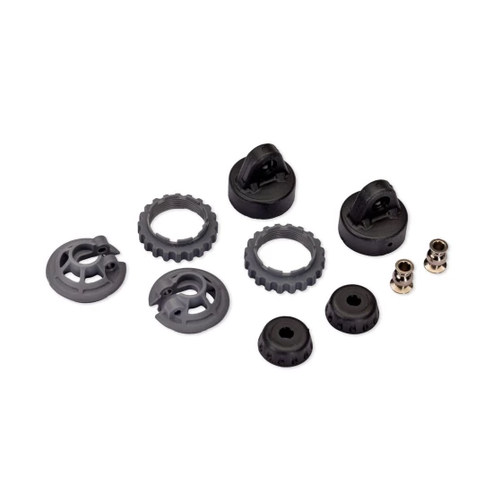 Caps and spring retainers, GTR shock (upper cap (2)/ hollow balls (2)/ bottom cap (2)/ upper & lower retainers (slate gray) (2 each))