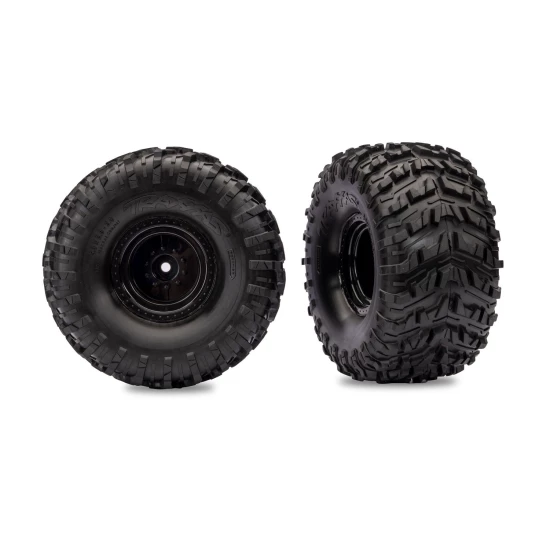 Tires & wheels, assembled, glued (black wheels, Talon MXT tires, foam inserts) (nitro rear/ electric front) (2)