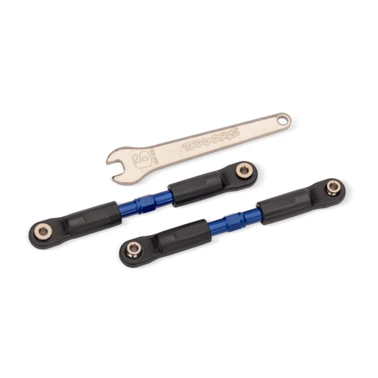 Turnbuckles, camber links or toe links, long (steel, blue) (2) (assembled with rod ends and steel hollow balls)/ steel wrench, 6mm (1) (fits Rustler (rear camber links), Slash 4X4, Rustler 4X4, Stampede 4X4, or Jato 4X4 (toe links))