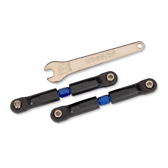Turnbuckles, camber links, x-short (steel, blue) (2) (assembled with rod ends and steel hollow balls)/ steel wrench, 6mm (1) (fits Slash (front or rear), Rustler (front), Jato 4X4 (rear))