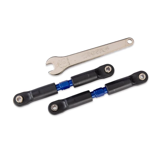 Turnbuckles, camber links or toe links, short (steel, blue) (2) (assembled with rod ends and steel hollow balls)/ steel wrench, 6mm (1) (fits Slash 4X4, Rustler 4X4, or Stampede 4X4 (front or rear camber links), Jato 4X4 (front camber links), Slash or Rus
