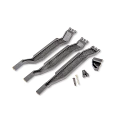 Battery hold-down (3)/ battery clip/ hold-down post (slate gray)/ screw pin/ pivot post screw (fits #6723 chassis with 162mm long battery compartment)