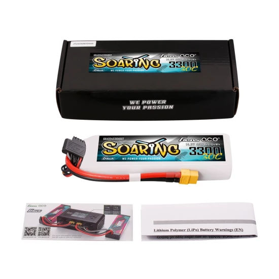 Gens Ace Soaring 3300mAh 4S 14.8V 30C G-Tech Lipo Battery with XT60 plug