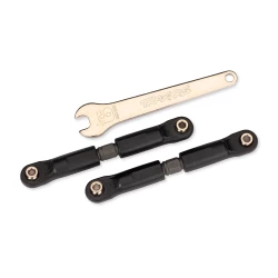 Turnbuckles, camber links, x-short (steel, gray) (2) (assembled with rod ends and steel hollow balls)/ steel wrench, 6mm (1) (fits Slash (front or rear), Rustler (front), Jato 4X4 (rear))