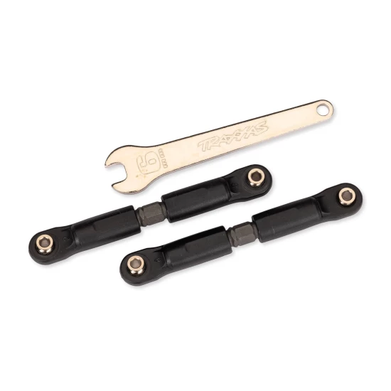 Turnbuckles, camber links, x-short (steel, gray) (2) (assembled with rod ends and steel hollow balls)/ steel wrench, 6mm (1) (fits Slash (front or rear), Rustler (front), Jato 4X4 (rear))