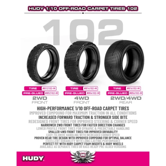 HUDY 1/10 OFF-ROAD PRE-GLUED TIRE 2WD/4WD REAR CARPET - 102 - MEDIUM (2)