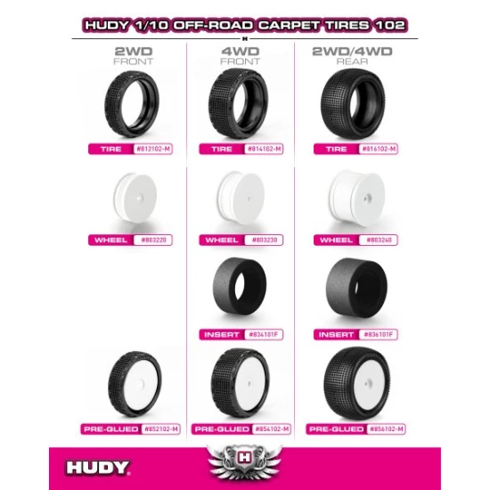 HUDY 1/10 OFF-ROAD PRE-GLUED TIRE 2WD FRONT CARPET - 102 - MEDIUM (2)