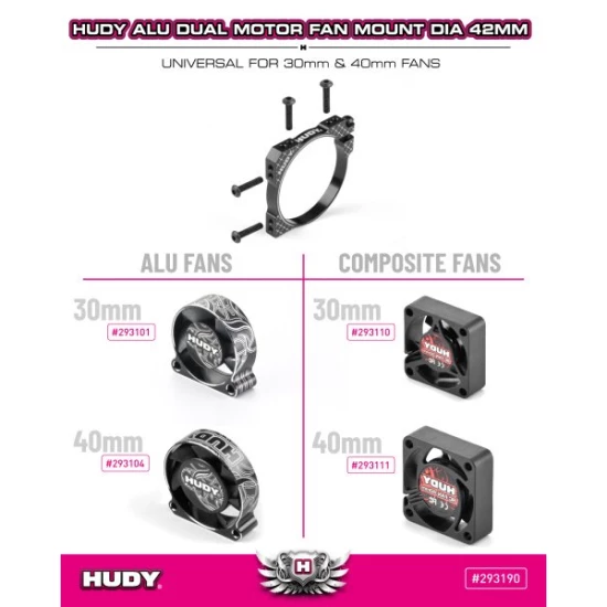 HUDY ALU DUAL MOTOR FAN MOUNT Dia 42mm (2×30mm / 2×40mm)