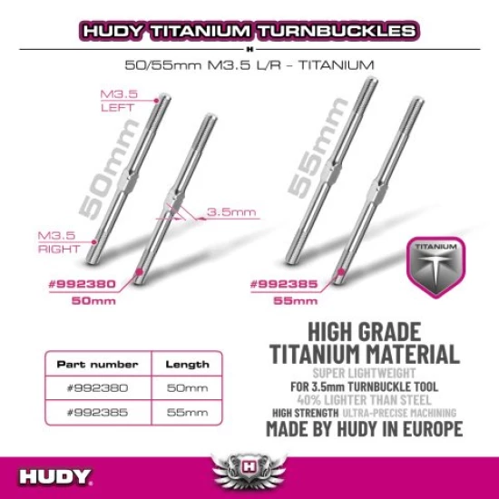 HUDY TITANIUM ADJUSTABLE TURNBUCKLE 50MM M3.5 L/R (2) 