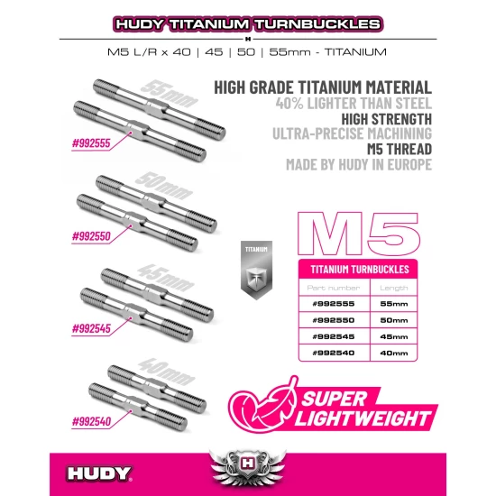 HUDY TITANIUM ADJUSTABLE TURNBUCKLE 50MM M5 L/R (2)