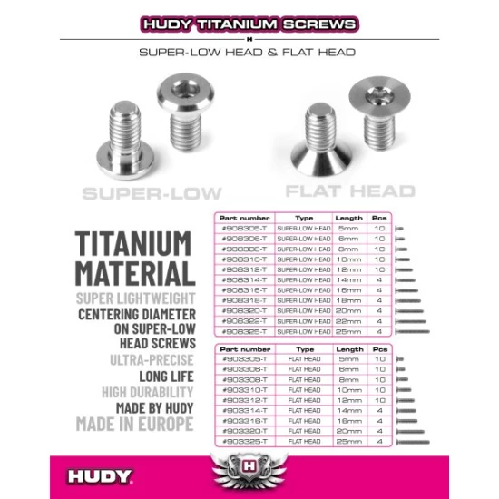 HUDY TITANIUM FLAT HEAD SCREW M3x8 (10)
