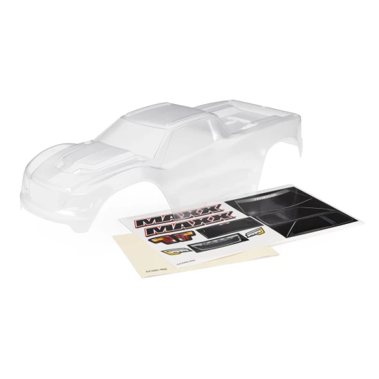 Body, Maxx, heavy duty (clear, requires painting)/ window masks/ decal sheet (fits Maxx with extended chassis (352mm wheelbase))