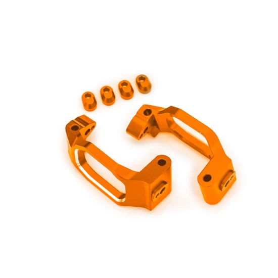 Caster blocks, 6061-T6 aluminum (orange-anodized), left & right/ 4x22mm pin (4)/ 3x10mm BCS (with threadlock) (4)/ retainers (4)