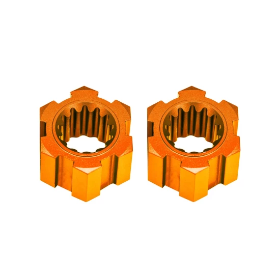 Wheel hubs, hex, front (6061-T6 aluminum, orange-anodized) (2)