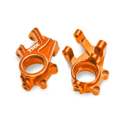 Steering blocks, 6061-T6 aluminum (orange-anodized) (left & right)/ 3x8mm BCS (with threadlock) (2)/ 4x35mm BCS (with threadlock) (2)