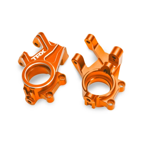 Steering blocks, 6061-T6 aluminum (orange-anodized) (left & right)/ 3x8mm BCS (with threadlock) (2)/ 4x35mm BCS (with threadlock) (2)