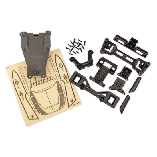 Chassis & body conversion kit, Rustler (includes front & rear body mounts, latches, hardware) (for clipless mounting)
