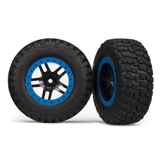 Tire & wheel assy, glued (SCT Split-Spoke, black, blue beadl