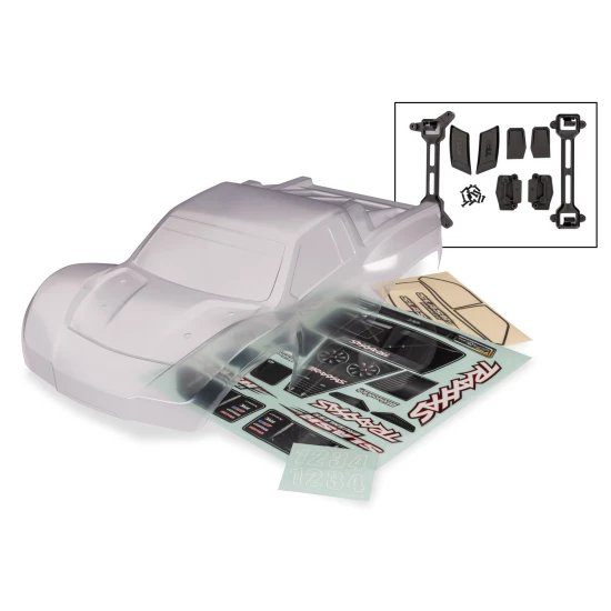 Body, Slash 4X4, heavy duty (also fits Slash VXL & Slash 2WD) (clear, requires painting)/ window masks/ decal sheets (requires #6953 latches and #6952 latch mounts for clipless mounting)