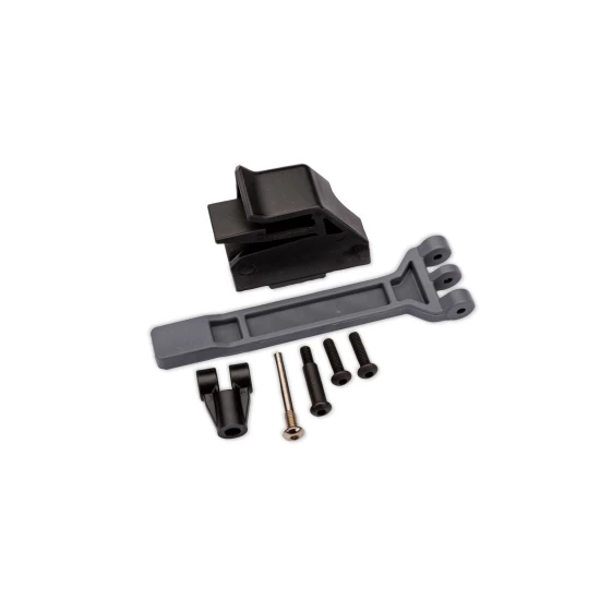 Battery hold-down (slate gray)/ battery clip/ hold-down post/ screw pin/ pivot post screw (fits #3728-BLK, 3728-GRAY or 3728-STGRY lower chassis)
