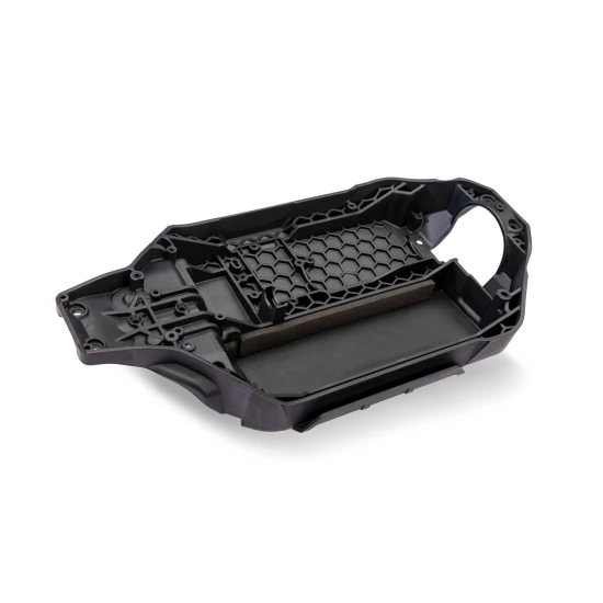 Chassis w/ bearing support for center driveshaft, steel gray (162mm long battery compartment) (fits flat style battery packs) (use only with #7430R front bulkhead & #6726X battery hold-down) (requires #6724-BLK receiver box)