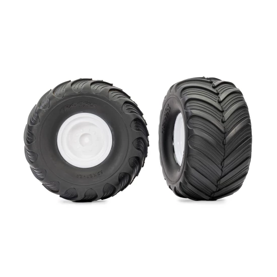 Tires & wheels, assembled, glued (white wheels, center caps, Terra Groove dual profile tires, foam inserts) (2)