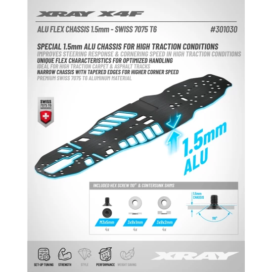 X4F'27 ALU FLEX CHASSIS 1.5MM - SWISS 7075 T6