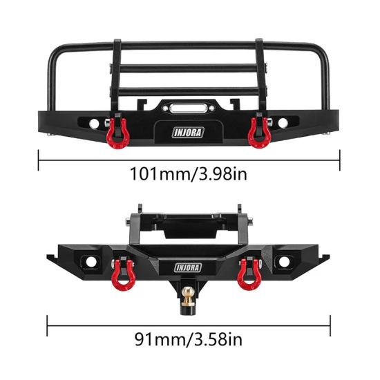 INJORA CNC Aluminium Voor en Achterbumper met Verlichting voor 1/18 TRX4M Defender
