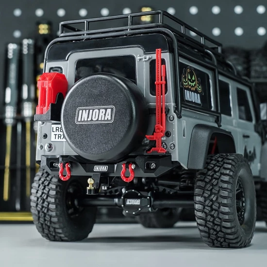 INJORA CNC Aluminium Voor en Achterbumper met Verlichting voor 1/18 TRX4M Defender