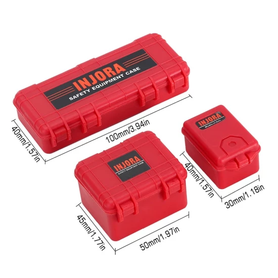 INJORA 3 stuks Rode Plastic Opbergbox Decoratie Gereedschap, 1/10 schaal accessoires voor RC Crawler