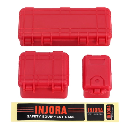 INJORA 3 stuks Rode Plastic Opbergbox Decoratie Gereedschap, 1/10 schaal accessoires voor RC Crawler