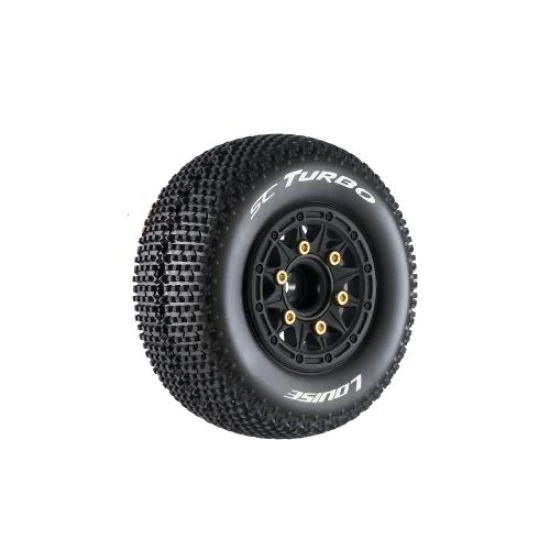 Louise RC  SC-TURBO 1-10 Short Course Tire Set Mounted Soft Black Wheels Removable 1-10 SC Hex - 12, 14, 17mm