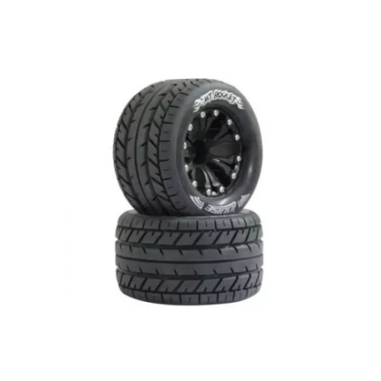 Louise RC MT-ROCKET 1-10 Monster Truck Banden Set Verlijmd op velg 2.8 Velgen Zwart 1/2"-Offset