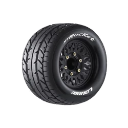Louise RC MT-ROCKET 1-10 Monster Truck Banden Set Gemonteerd Sport 2.8 Zwarte Velgen Verwisselbare HEX 12 Smal, 12 Breed, 14, 17mm