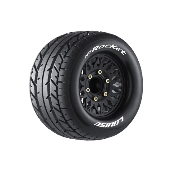 Louise RC MT-ROCKET 1-10 Monster Truck Banden Set Gemonteerd Sport 2.8 Zwarte Velgen Verwisselbare HEX 12 Smal, 12 Breed, 14, 17mm