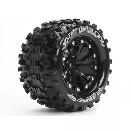 Louise RC MT-UPHILL 1-10 Monster Truck Bandenset Gemonteerd Sport Velgen 2.8 Zwart 0-Offset Zeskant 12mm