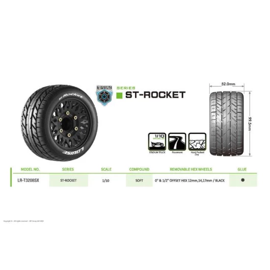 Louise RC ST-ROCKET 1/10 Stadium Truck Banden Set Gemonteerd Sport Zwarte Velgen Verwisselbare HEX 12 smal, 12 breed, 14, 17mm 2 stuks